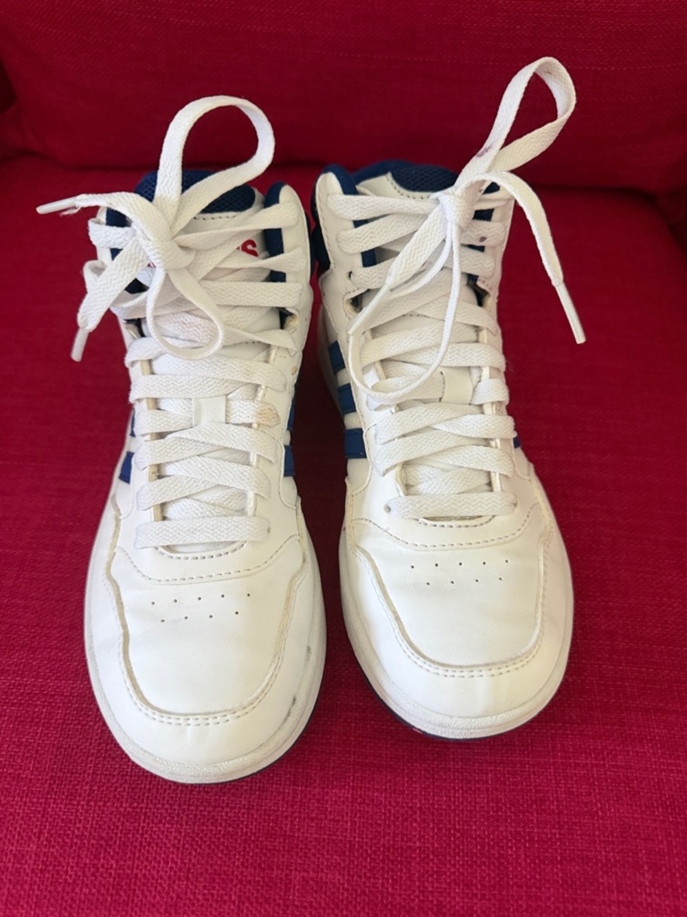adidas Kids White and Blue Lace-Up Sneakers